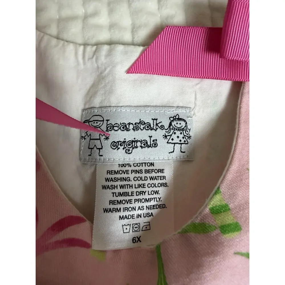 Beanstalk Originals Girls 6X Pink Palm Tree Dress Bows Ruffle Made USA